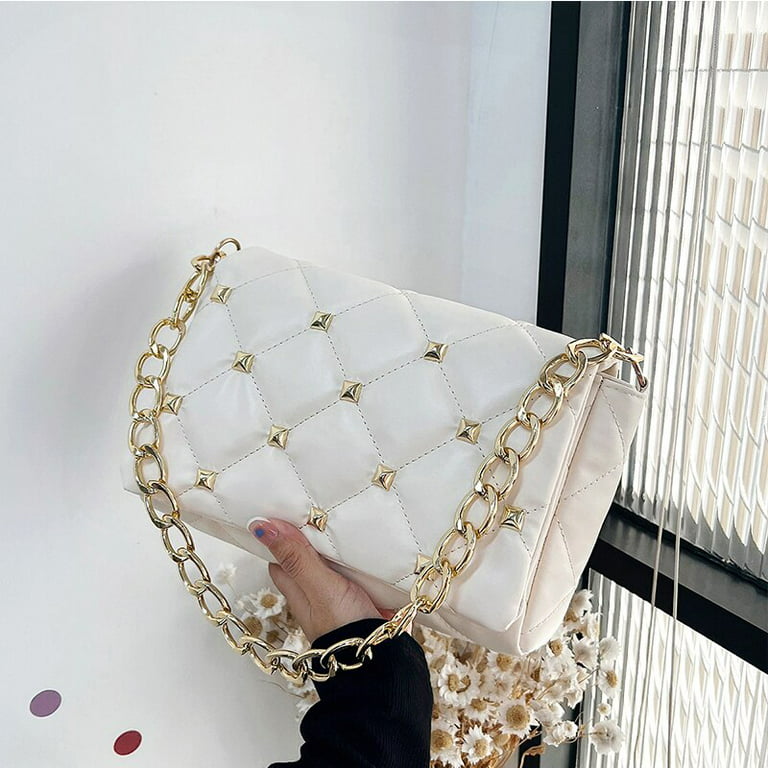 CoCopeaunt Fashion Diamond Shoulder Bags For Women Luxury Rivet Chains  Crossbody Bag Pu Leather Underarm Handbag Purse sac a main femme