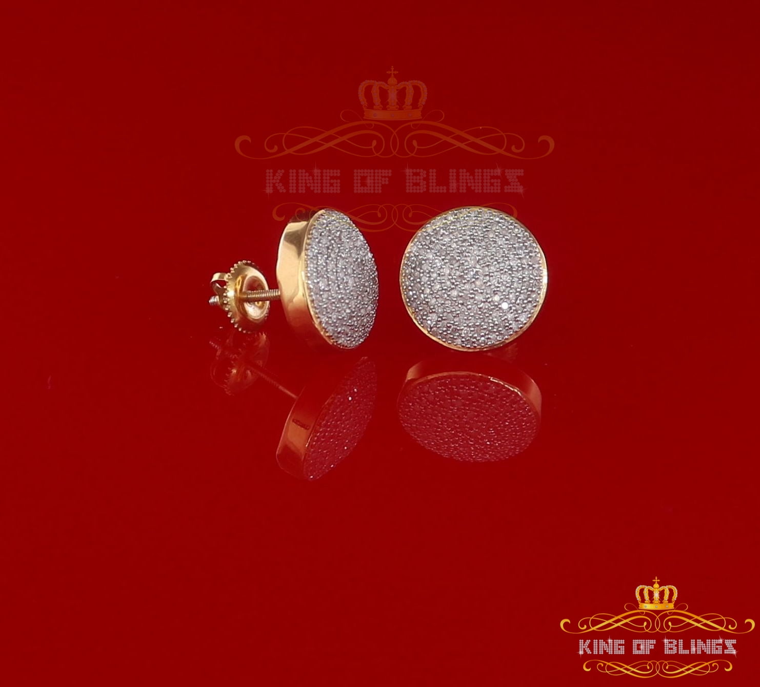 King of Bling's 925 Sterling Silver Yellow Hip Hop 0.66ct Diamond Men's/ Women's Stud Earrings