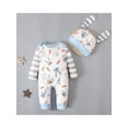 thumbnail image 2 of Honganda Combinaison Patchwork Rayée pour Garçons Tout-Petits Manches Longues/courtes Imprimé Rabbit + Chapeau de Dessin Animé, 2 of 8