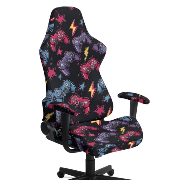 TSOVTHRID Game Controller Doodle Print Gaming Chair Cover Set of 4, Breathable Rotating Chair Slipcover Covers with Elastic Bottom Computer Reclining Chair Slipcover Protector with Armrest Cover