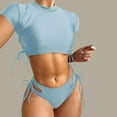 thumbnail image 2 of Ltctricy Women's Tankini Swimsuits Short Sleeve Crew Neck Side Drawstring Swim Top with Bottom Bathing Suits Two Piece Swimsuits, 2 of 4