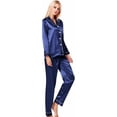 thumbnail image 3 of Conjunto de pijama para mujer, de manga larga, de satén de seda, con botones suaves, ropa de dormir para estar en casa, 3 of 5
