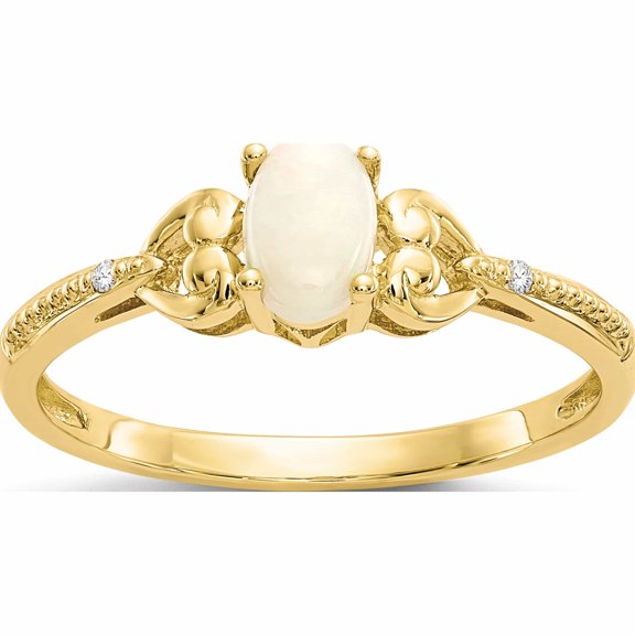 10K Yellow Gold Opal And Diamond Ring (Size 7) Made In India 10xb283