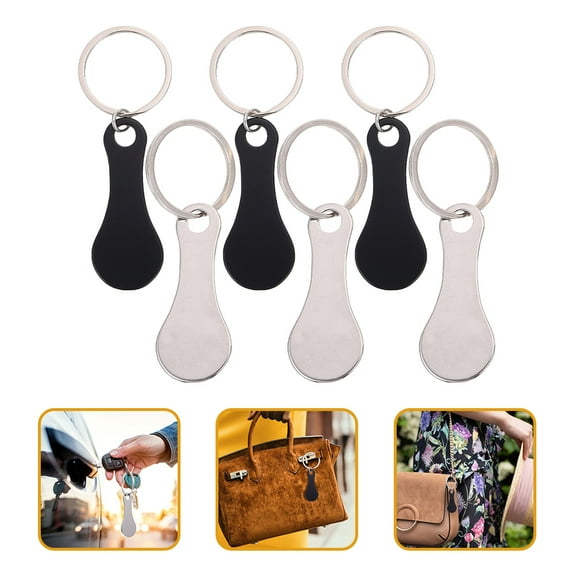 NICEXMAS 6Pcs Stainless Steel Shopping Cart Token Keychains with Metal Key Rings for Home Use