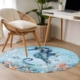 thumbnail image 4 of Seahorse 4FT Round Area Rugs for Living Room Coral Starfish Ocean Coastal Ultra-Thin Non-Slip Round Rugs Machine Washable Low Pile Circle Carpet for Bedroom Kitchen Nursery, 4 of 9