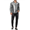 thumbnail image 2 of INSPIRE CHIC Holographic Shirts for Men's Metallic Long Sleeve Top Button Down Disco Shiny Shirt 2XL Dark Gray, 2 of 6