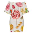 thumbnail image 6 of Sweets And Rainbow Lollipops Pattern Women's Off The Shoulder Ruffles Summer Wedding Guest Loose Casual Party Beach Dress, 6 of 9