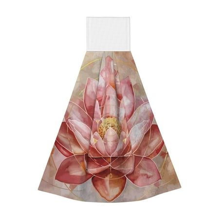 

Gaeub Pink Lotus Print Hand Towels with Hook Hanging Tie Towels Coral Velvet Dishtowels for Bathroom Restroom Home Decor