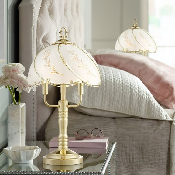 Regency Hill Flower 19 1/2" High Small Traditional Accent Table Lamps Set of 2 Touch On-Off 3-Light Gold Brass Finish Living Room