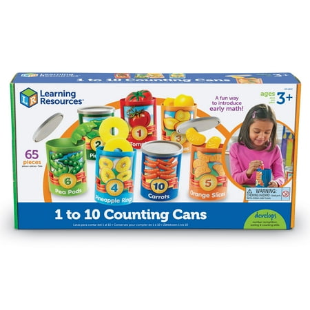 Learning Resources 1 to 10 Counting Cans, With Covers and Play Food, 75 Pieces