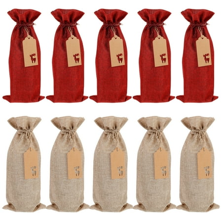 

Hemoton 10pcs Xmas Wine Bottle Bags Drawstring Wine Wrapping Bags Champagne Storage Bags
