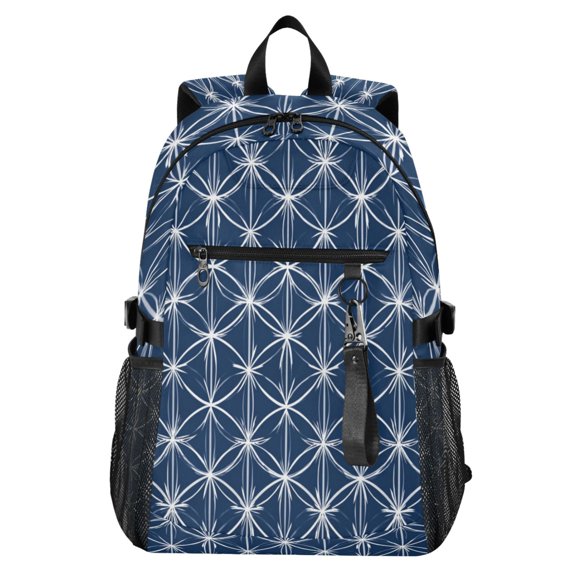 Full‑Print Casual Laptop Backpack, 20L Water‑Resistant Twill Tote Daypack with 14 Inch Computer Compartment for School Business Travel Geometric Vector with