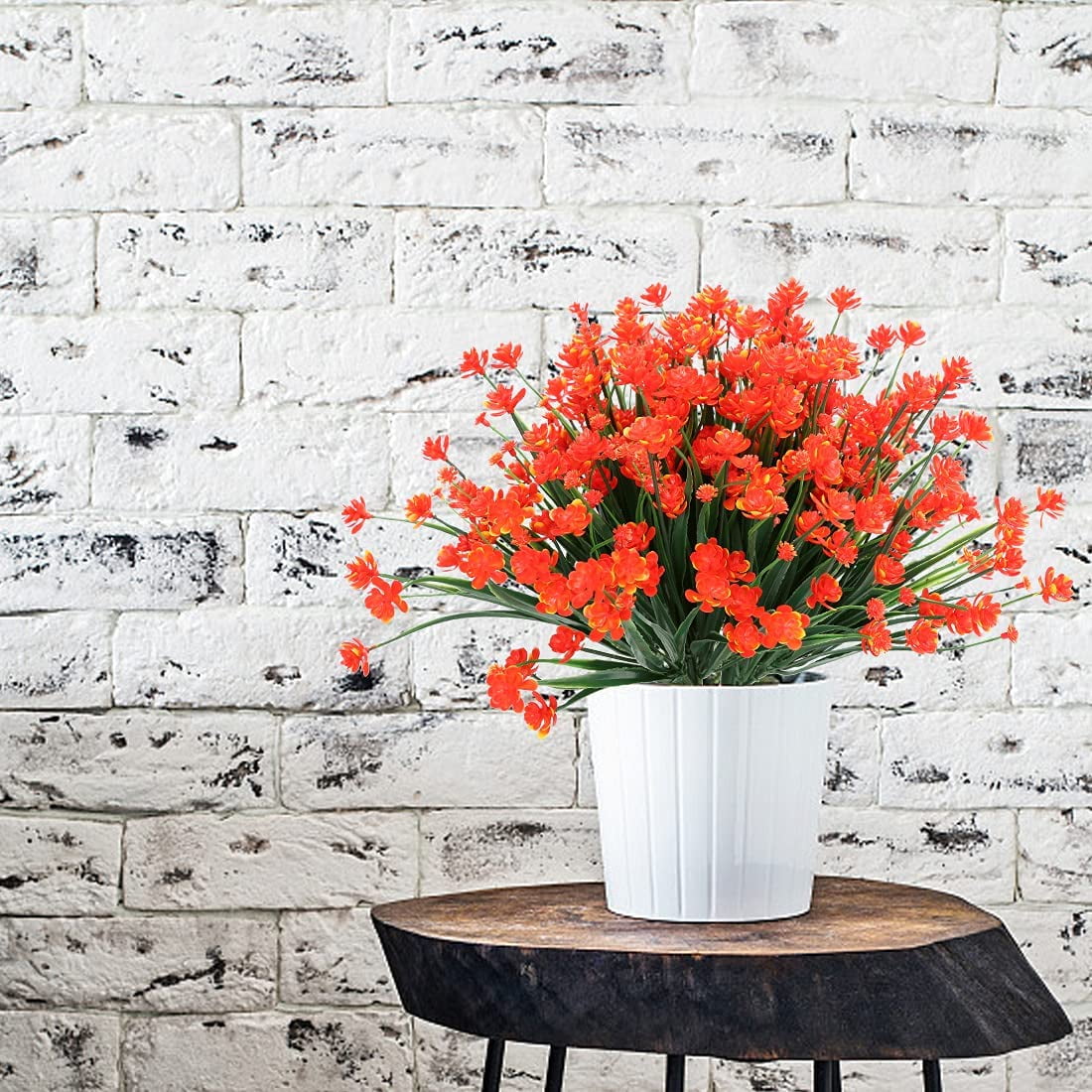 Zukuco 12PCS Artificial Flowers,Fake Greenery Faux Plastic Bushes Fake Shrubs UV Resistant Faux Plastic Plants for Wedding Hanging Bouquet Indoor Outdoor Home Garden Office Vase(Orange Red)