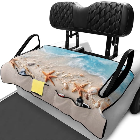 XYZCANDO Beach Starfish Print 2-Seat Golf Cart Seat Cover With 4 Pockets - Universal Non-Slip Washable Protective Cover For EZGO Club Car