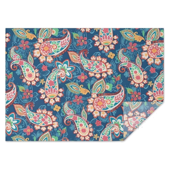 Blue Paisley and Floral Pattern Rectangle Tablecloth 60"x84",Waterproof Polyester Rectangle Table Cloth, Wipeable Spillproof Polyester Tablecloth for Dining, Camping, Indoor and Outdoor