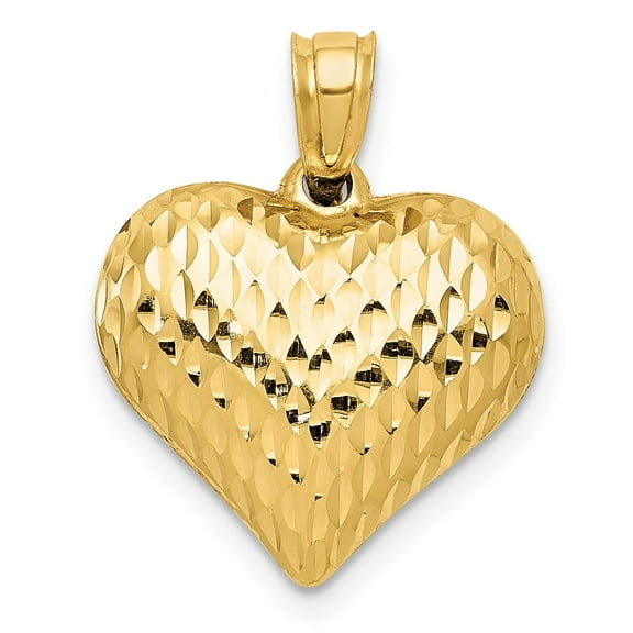 Finest Gold 10K Polished & Textured 3-D Heart Pendant