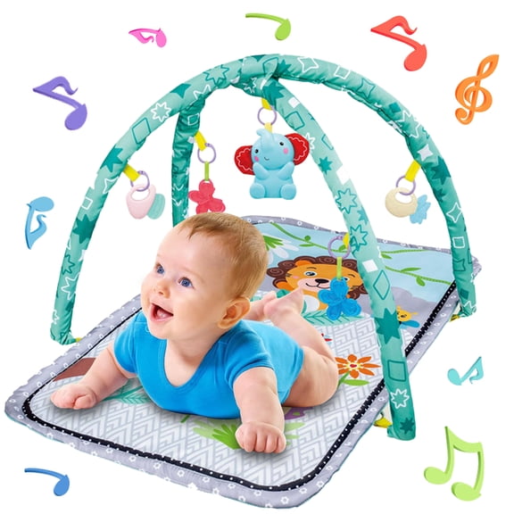 Baby Activity Gym & Tummy Time Mat with Crinkle and Rattles for Newborn Infants Toys 3-6-12 Month, Early Development Baby Toys 0-3-6-9-12 Months, Baby Boys Girls Gifts for 0 Months