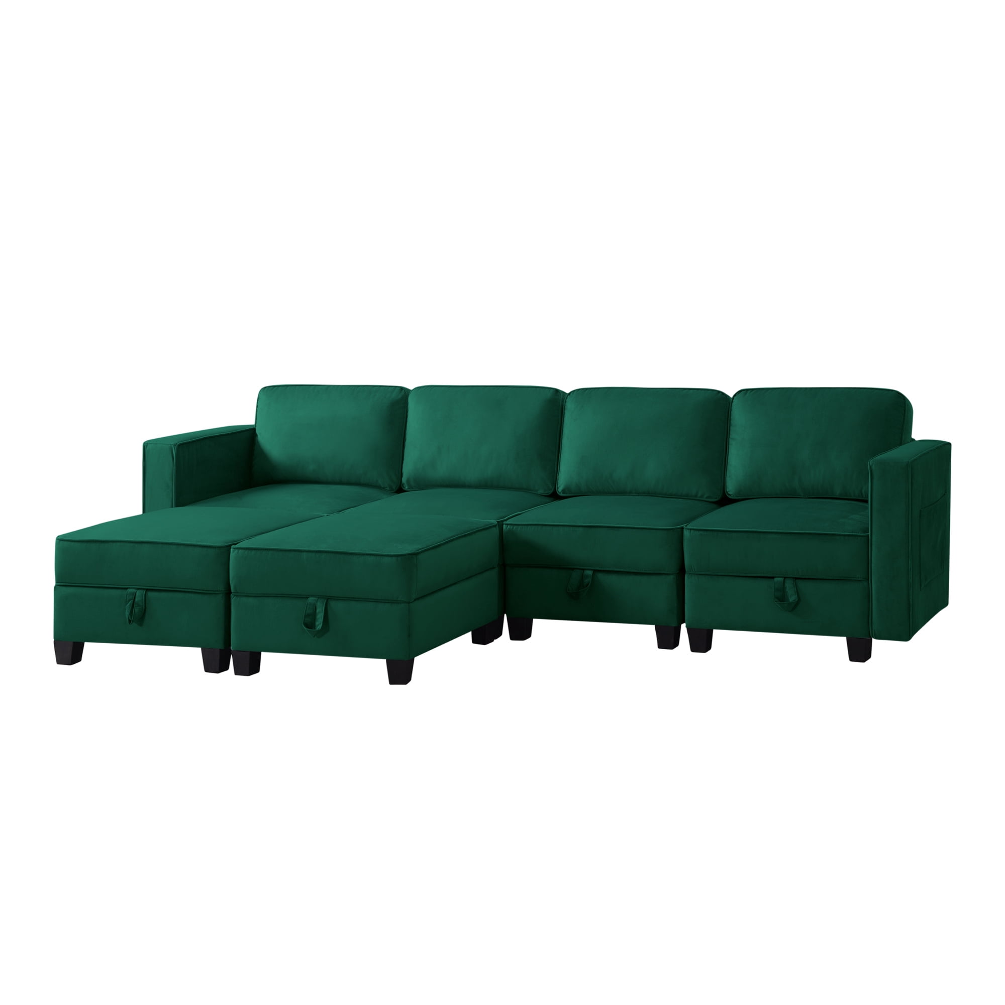 Aukfa 116" Velvet Storage Sectional Couch for Living Room, Modular Sleeper Sofa U-Shaped Sofa, Green