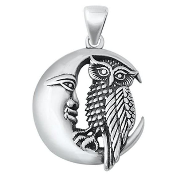 Sterling Silver Owl & Moon Pendant Fantasy Mystical Charm 925 New Jewelry Female Unisex