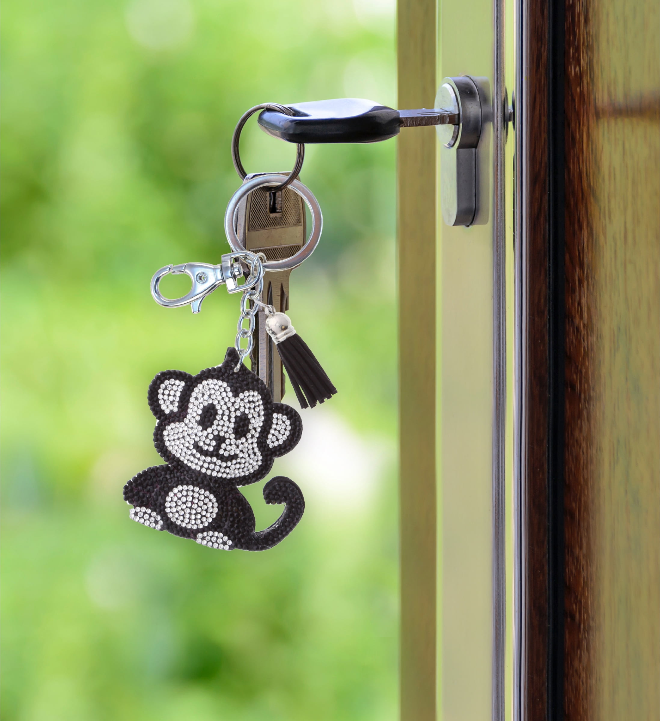 Aqua79 Monkey Keychain - Black Sparkling Rhinestones Charm with