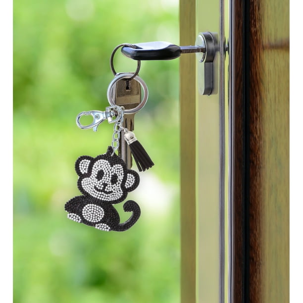Aqua79 Monkey Keychain - Black Sparkling Rhinestones Charm with