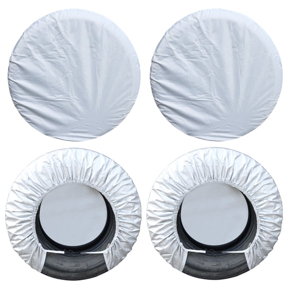 cyrico RV Tire Covers Set of 4, Waterproof Anti-UV Wheel Covers for Trailers, Truck, SUV, Camper, Oxford Sun Rain Snow RV Tire Protector, Universal Fits Tire Diameters 27-29 Inch, Silver
