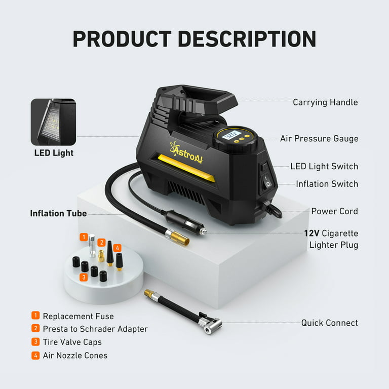 Car Tire Inflator 100 PSI, Electric Tire Compressor, Inflatables Air Car  Pump, Yellow, for Gift