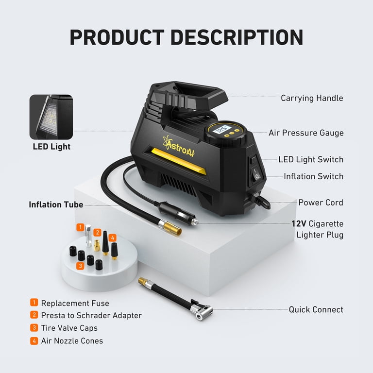 Car Tire Inflator Portable Air Compressor Wireless Air Pump Tires Pump With Emergency LED Light For Bicycle Balloons