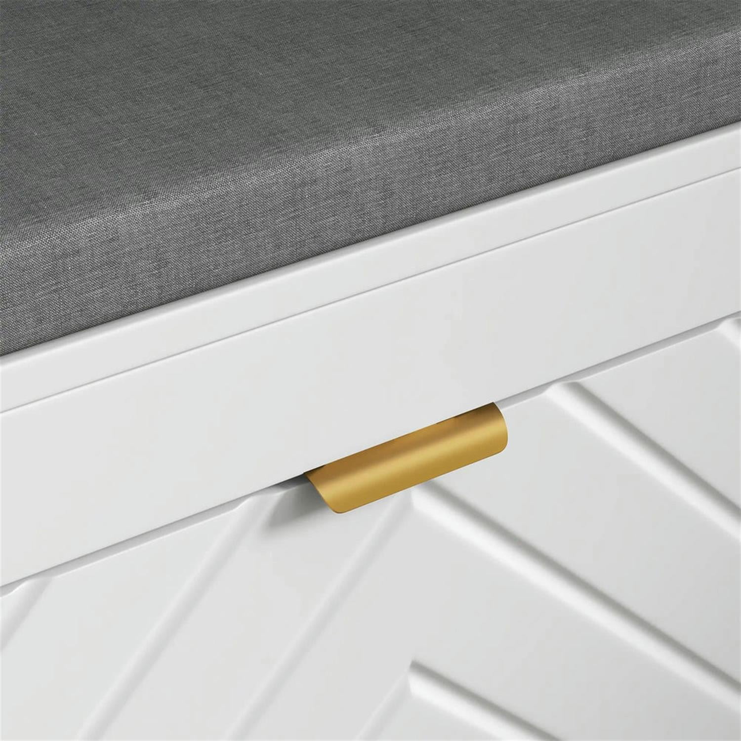 Demi Bonn Narrow Bench Upholstered Entryway Bench, Shoe Storage Bench with 2 Flip Drawers, 2 Ventilated Shoe Rack for 8 Pairs, White