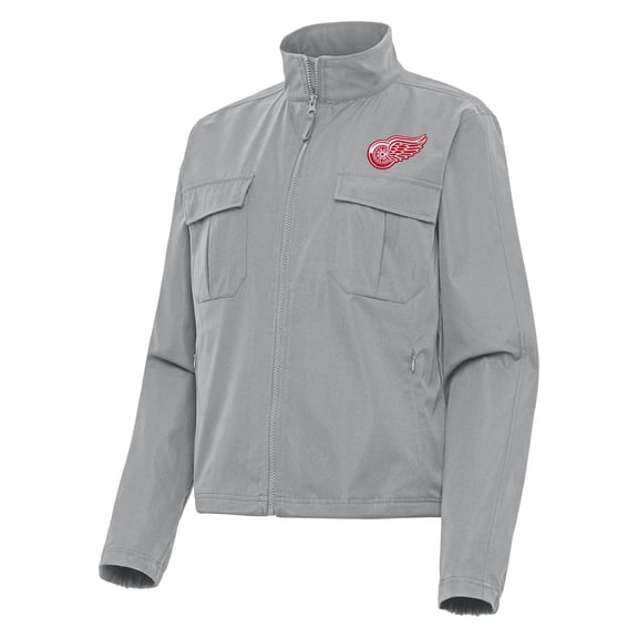 Women's Antigua Gray Detroit Red Wings Even Par Full-Zip Jacket