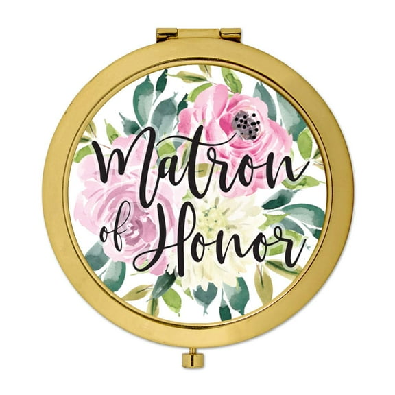 Koyal Wholesale Compact Mirror Matron of Honor Wedding Gift, Gold, Pink and Ivory Roses, 1-Pack