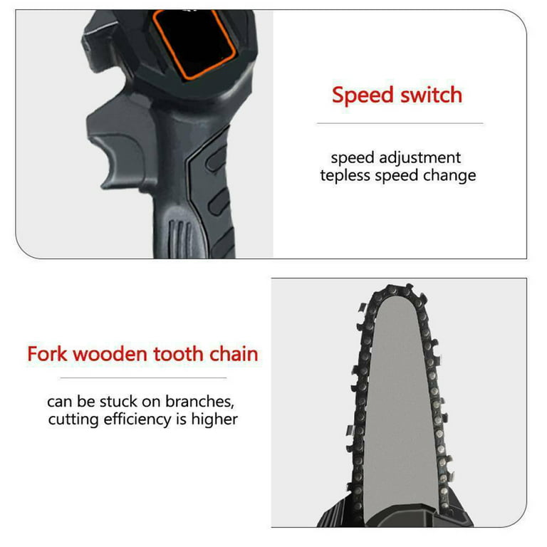 4-Inch Cordless Electric Chainsaw with Rechargeable Battery Portable  Handheld Electric Saw for Tree Branch Wood Cutter, Black 