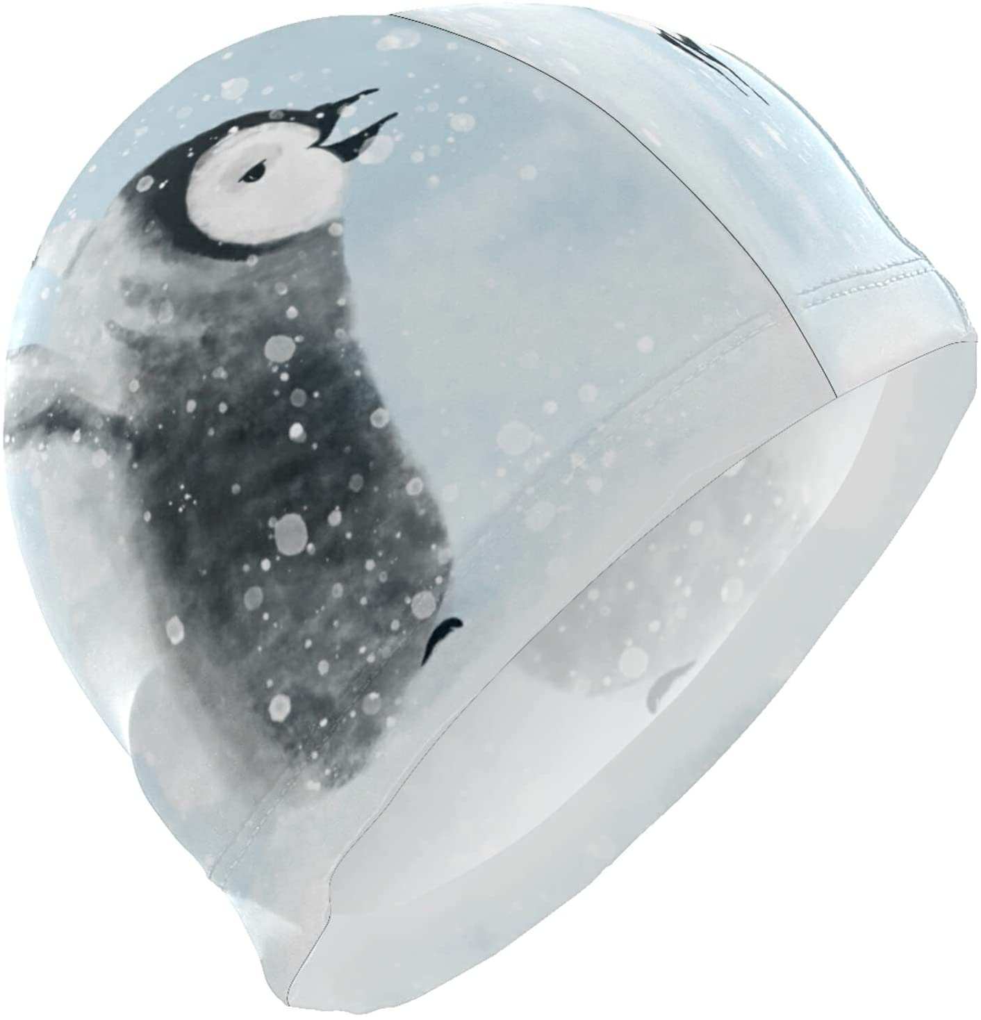 FYBTO Swimming Cap Watercolour Baby Penguin Snow Unisex Adult FYBTO Polyester