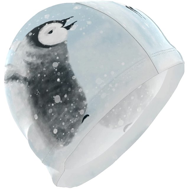 FYBTO Swimming Cap Watercolour Baby Penguin Snow Unisex Adult FYBTO Polyester