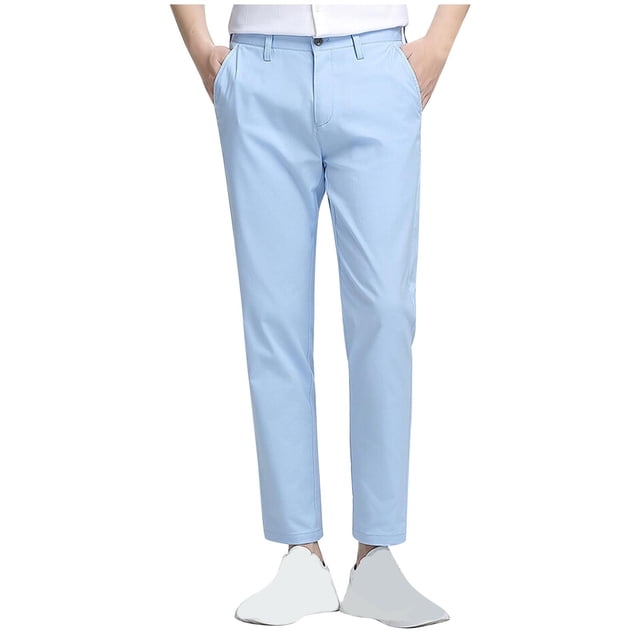 RXIRUCGD Man Solid Color Straight Barrel Pockets Button Full Length Pants, Light Blue, Size: 3XL