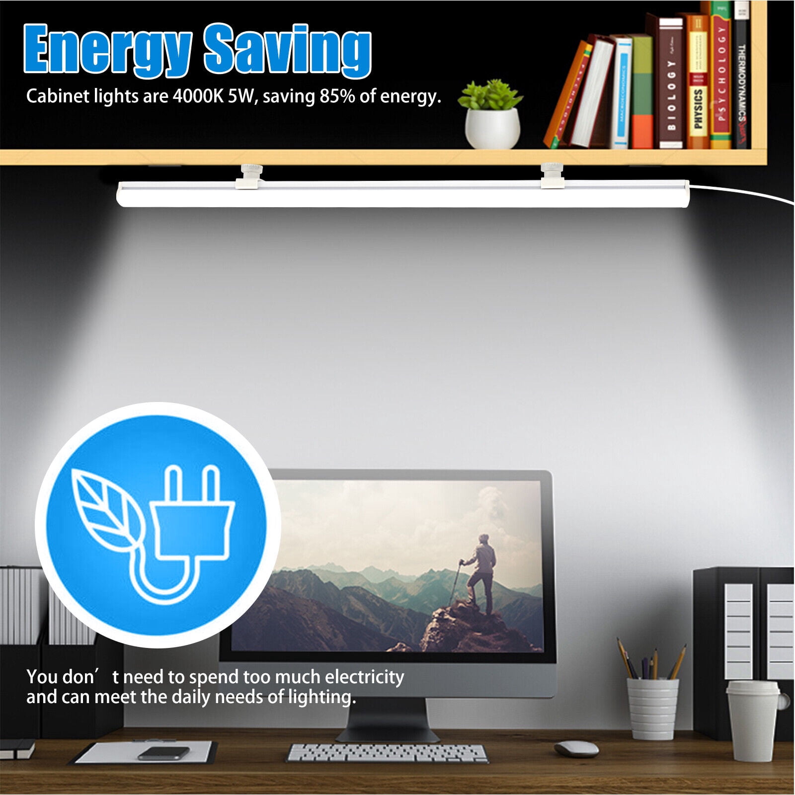 2x LED Kitchen Under Cabinet Closet Shelf Lighting Strip Bar USB Lights Lamp Kit