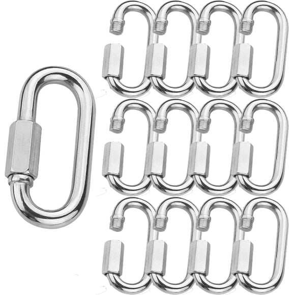 12PCS 5/16Inch Quick Links Stainless Steel Chain Links, M8 Oval Quick Locking Carabiner Clips Heavy Duty Chain Links Chain Connector for Camping, Hik