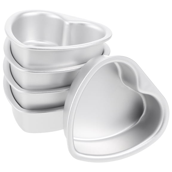 Foxnovo Aluminum Alloy Heart Shaped Cake Pan with NonStick Coating for Baking Use Silver 5 Pieces