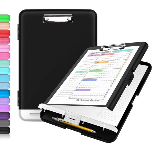 Portapapeles con almacenamiento, portapapeles de enfermería de alta capacidad con portalápices, portapapeles de almacenamiento de plástico resistente con clip de perfil bajo, carpeta portapapeles con
