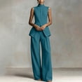 thumbnail image 5 of Sets Summer Outfits Sleeveless Crop Tops Women Solid Color Stand Collar Sleeveless Shirt Tops Wide-Leg Pants Suit Blue Xxl, 5 of 6