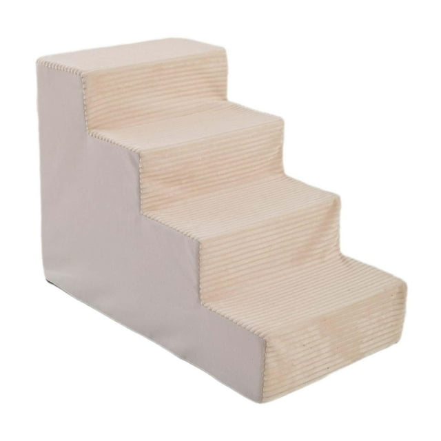 Bunblic 4 Tiers Dog Ramps Steps Gentle Slope Anti Slip Scratch Resistant High Density Sponge Versatile for Small Pets Sofa Indoor Use beige