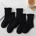 thumbnail image 2 of Yeglea Girls Ruffle Trim Crew Socks 5 Pairs, Kids Solid Color Mid Calf Socks, Cute Frilly Edge Casual Socks for Children, All Season Cotton Socks 1-12 Years Black,L, 2 of 4