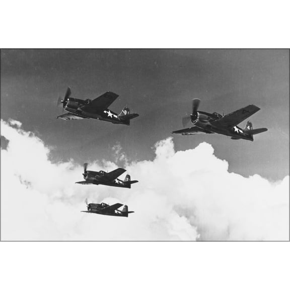 24"x36" Gallery Poster, Navy Grumman F6F-3 Hellcats (VF-1) fly in formation, May 1944