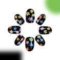 thumbnail image 3 of 24 Pcs Black Press on Nails Short Almond Flower Fake Nails Summer False Nails with Floral Designs Spring Full Cover Glossy Glue on Nails for Women and Girls Reusable Acrylic Nails Style 1 0.04 Fl, 3 of 4