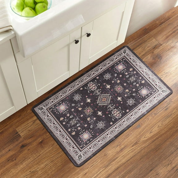 World Rug Gallery Transitional Bordered Cushioned Anti Fatigue Kitchen, Laundry Room, Comfort Indoor Mat, Door Mat - BLACK 18'x30'