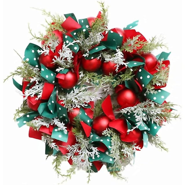 Dinheiro Corona navideña Guirnalda de invierno Corona artificial de 42 cm con cinta de bolas navideñas Decoraciones navideñas Corona de puerta delantera para decoración navideña de invierno