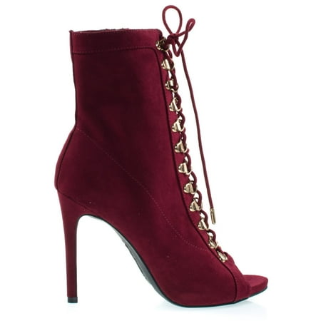 Onelove95m by Anne Michelle, High Heel Corset Lace Up Bootie w Military Combat Dress Sandal