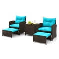 thumbnail image 2 of Costway 5 PCS Patio Rattan Furniture with 2 Wicker Ottomans & Tempered Glass Coffee Table Mix Brown + Turquoise, 2 of 10