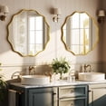 thumbnail image 3 of BEAUTYPEAK 30" Wavy Round Bathroom Mirror Wall Decor with Deep Frame, Gold, 3 of 11