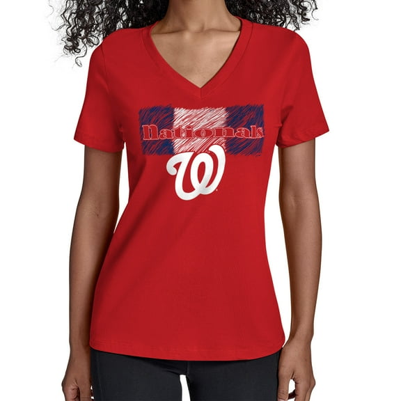 Women's Starter Red Washington Nationals Team Color Shading V-Neck T-Shirt